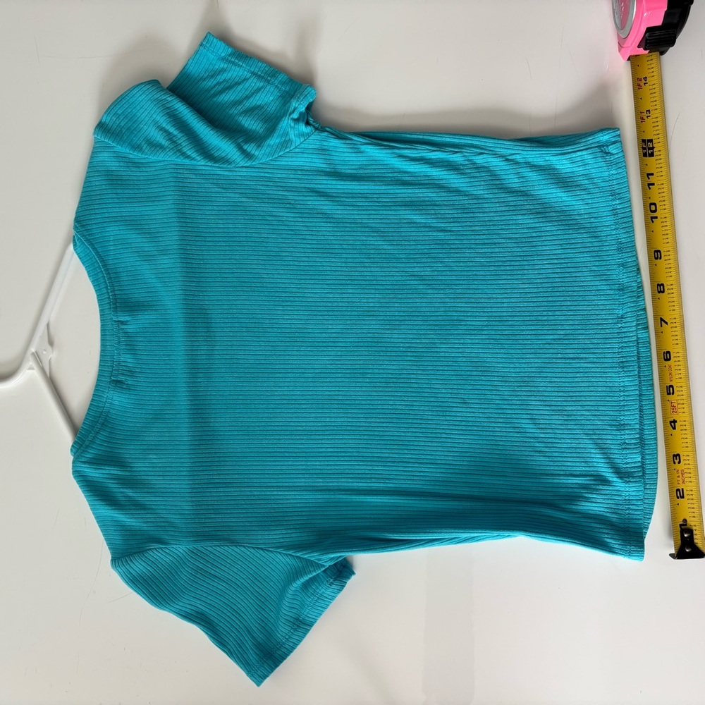 Active Basic Teal Ribbed Crop Top - Picture 9 of 10